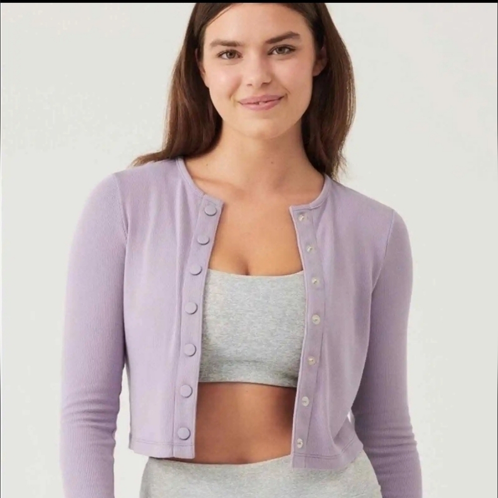 Outdoor Voices, CozyRib Cropped Cardigan, Earl Grey, Size Small‎